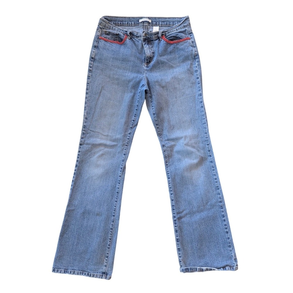 Crazy Horse Liz Claiborne Blue Beaded Pocket Bootcut Jeans Size 10 Medium Wash